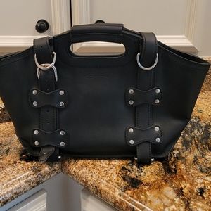 Saddleback Script black leather tote